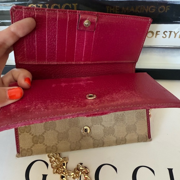 GUCCI GG Canvas and Leather Vintage Long Wallet On Chain Crossbody - Picture 6 of 16